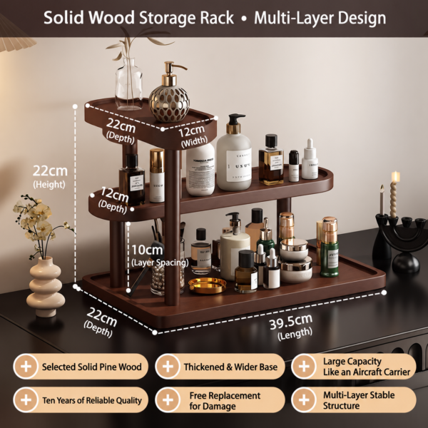 3 Tier Wooden Cosmetic Organizer